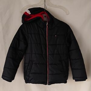 Kids Tommy Hilfiger Winter Coat Navy Blue Warm Insulated Hooded Puffer Jacket